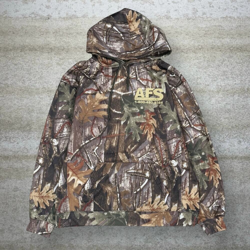 Vintage 90s Hoodie Mens L Hunting Camo Polyester Pullover Woodland